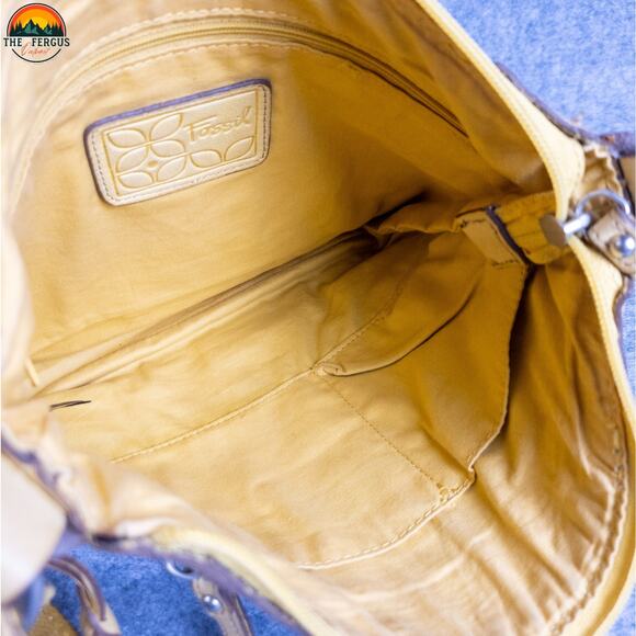 Fossil Crossbody Bag Mustard Yellow Genuine Leather Adjustable Strap Lagenlook - Picture 8 of 16